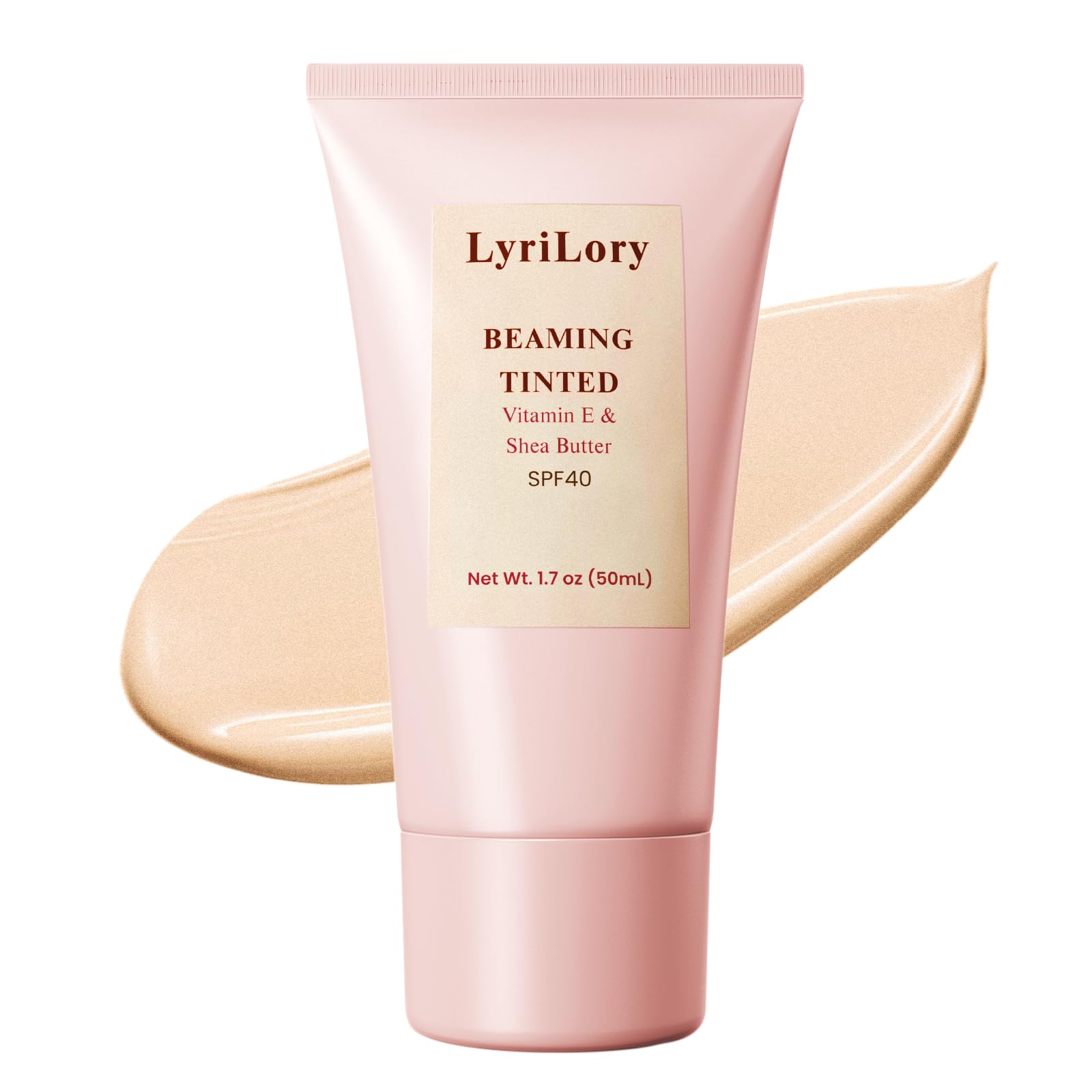 LyriLory Beaming Tinted Moisturizer with SPF 40 Daily Facial Sunscreen with Glow Effect UVA UVB Protection Vitamin E