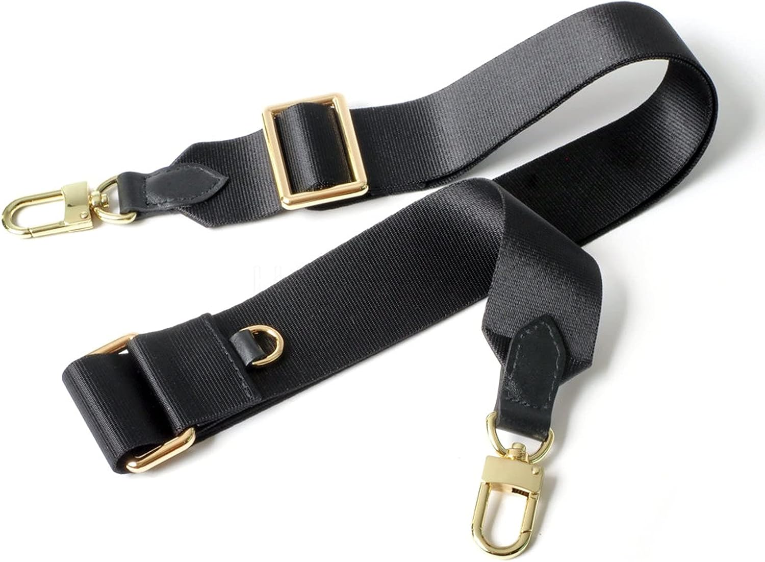 CRAFTMEMORE 1.5 Inches Bag Handle Replacement Handmade Adjustable Shoulder Strap for Bag Briefcase BHK080 (Black Strap, Silver Clasp)