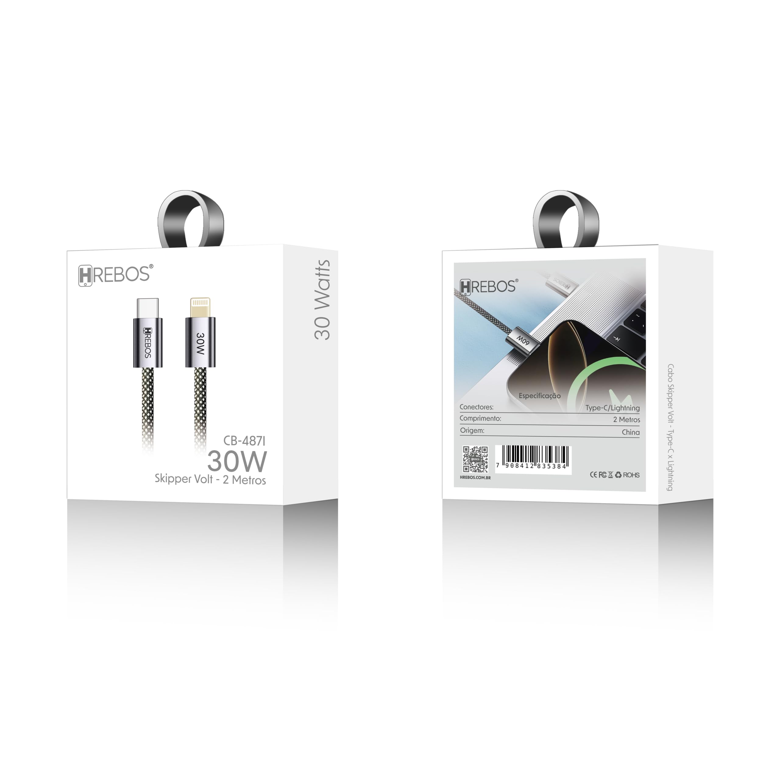 HREBOS Cabo USB-C para Lightning, 30W, Skipper Volt, Trançado, 2
