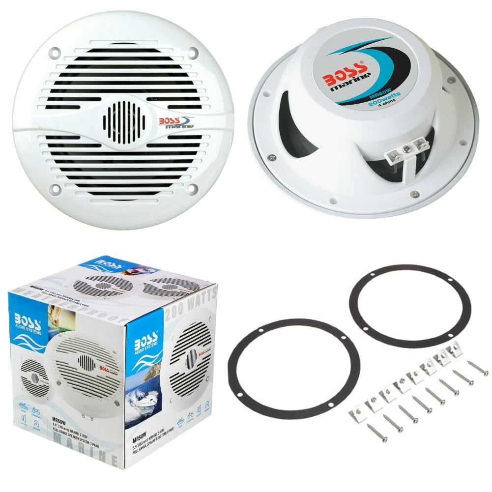 Kit Set para Boss Audio Systems MR60W 2 Altavoces Marinos de 2 vías 6,5" 16,5 cm 165 mm 100 vatios rms 200 vatios máximo Impermeable mar Piscina Barco, por par + Juntas y Tornillos