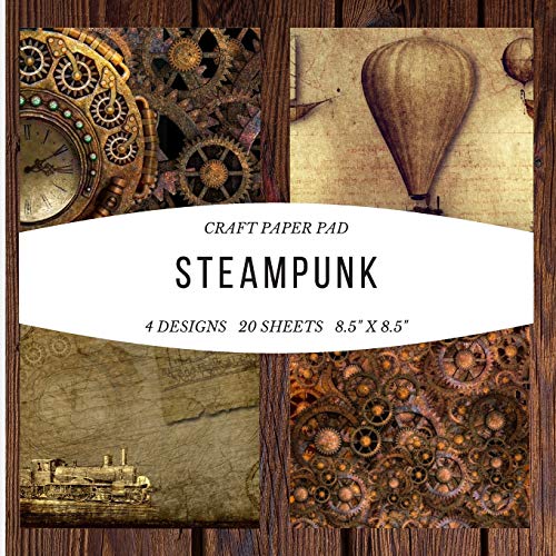 Craft Paper Pad Steampunk 8.5x8.5 Craft Paper, 4 Designs, 20 Sheets: Origami Vintage Flowers Pattern Scrapbooking Cardmaking Craft DIY Die Cuts ... Album for Kids Party Christmas Greeting Cards