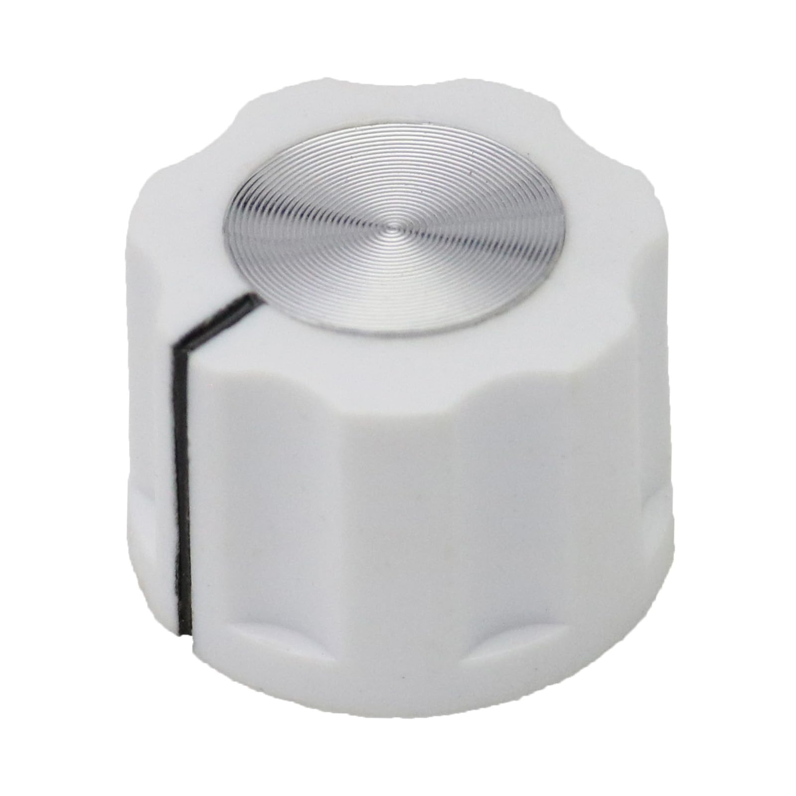 6.4mm Round Hole Small Fluted Silver Cap Retro Style Amplifier/Instrument Control Knob Pack of 5 (White) - Image 2
