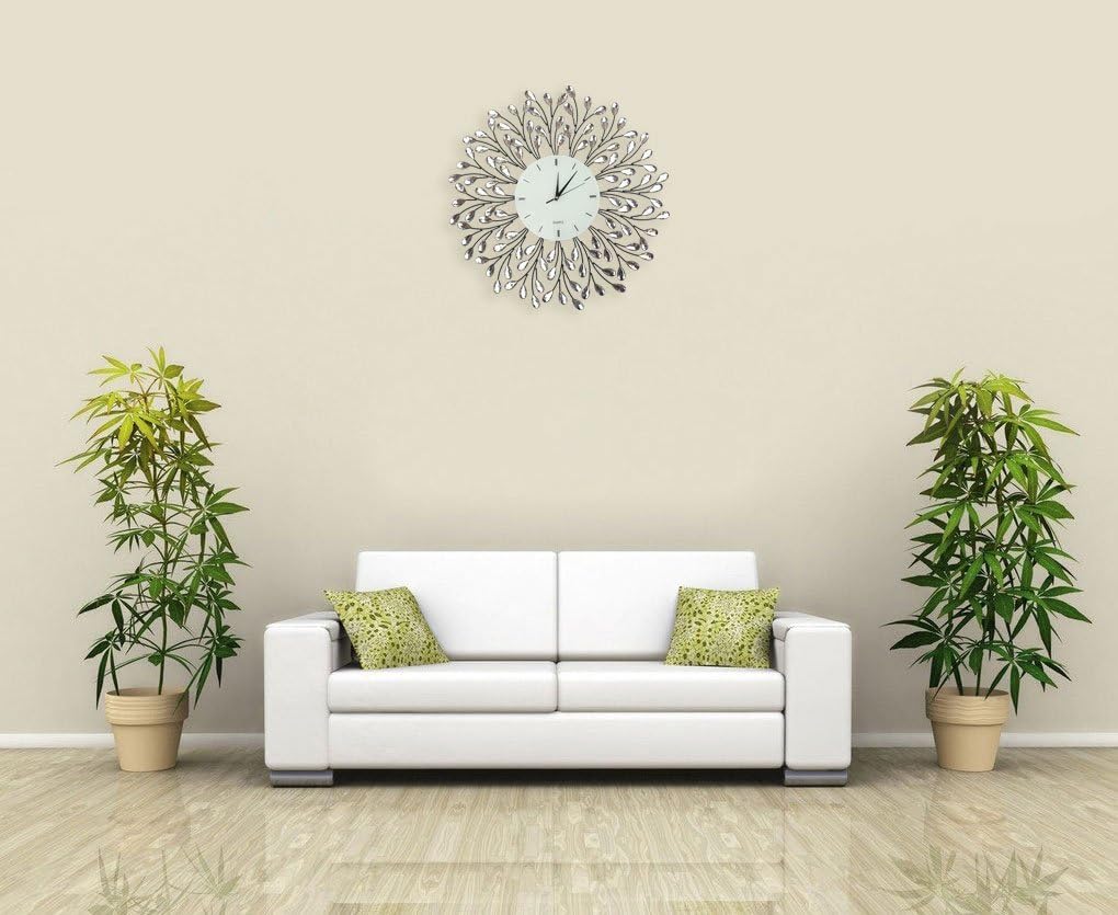 Lulu Decor, 25” Vine Decorative Metal Wall Clock, White Glass Lines Dial 9.5”, Crystal Accent Clock Living Room & Bed Room