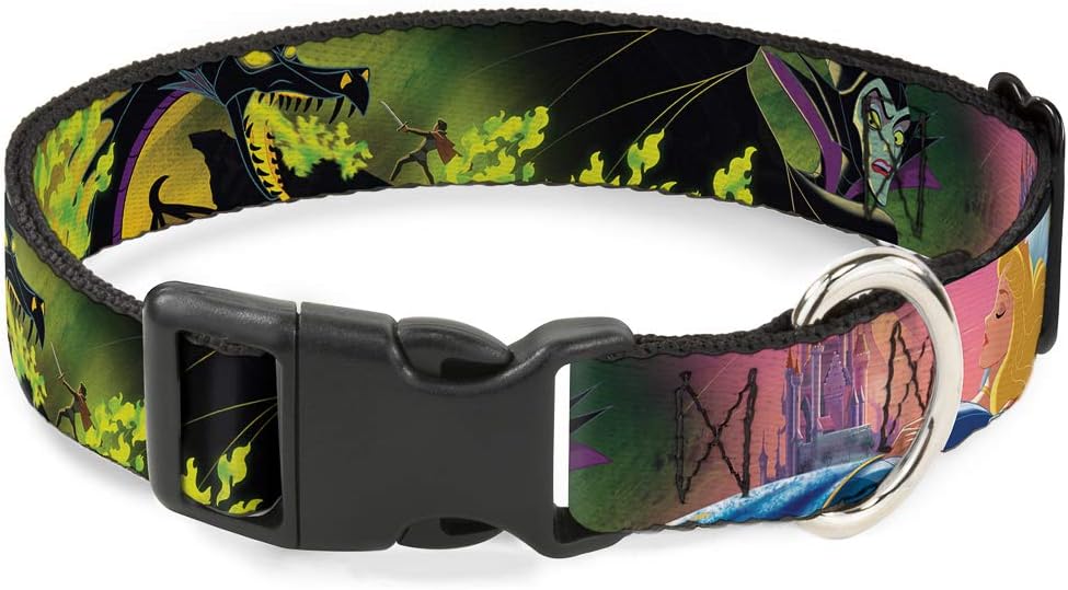 Buckle-Down Plastic Clip Collar - Sleeping Beauty & Maleficent/Maleficent Dragon Scenes - 1.5" Wide - Fits 13-18" Neck - Small