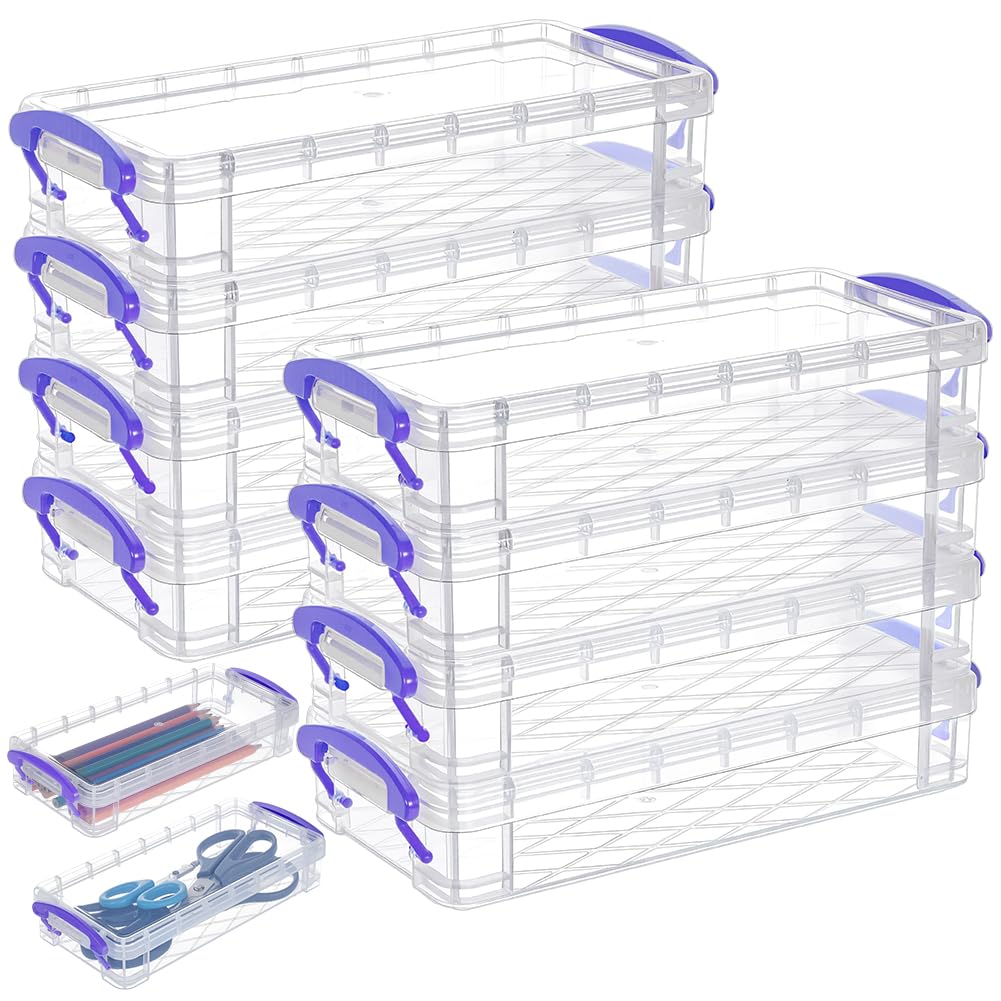 BENECREAT 10 Pack Large Capacity Plastic Box, 21.6x10x4.6cm/ 8.5x3.9x1.8inch Purple Stackable Craft Organizer for Art Supply, Storage Organizer, Office Desk