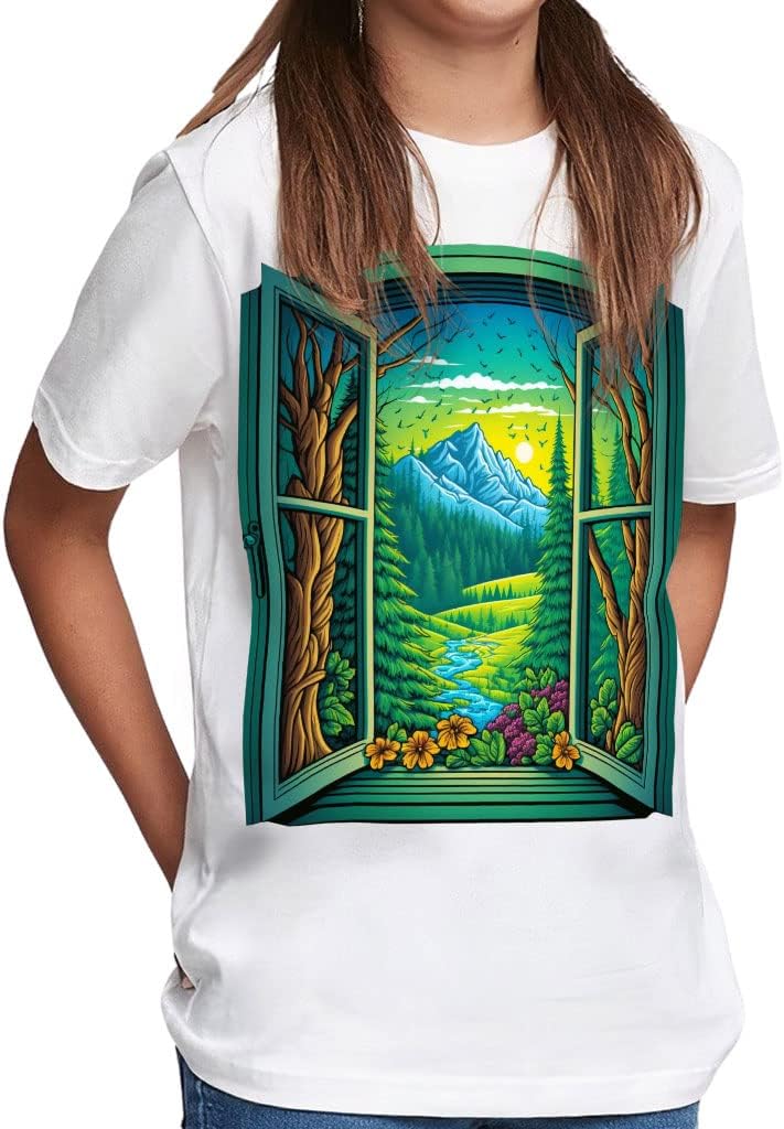 Nature Print Kids' Classic Fit T-Shirt - Mountain T-Shirt - Colorful Classic Fit Tee