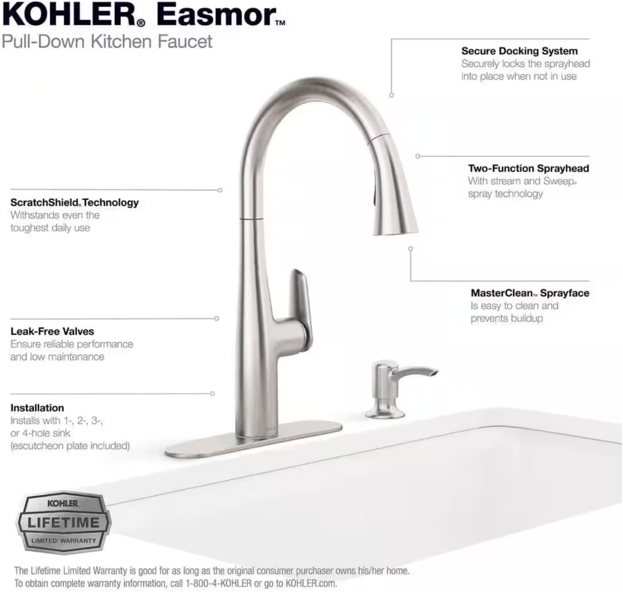 Easmor Single-Handle Pull Down Sprayer Kitchen Faucet in Vibrant Stainless