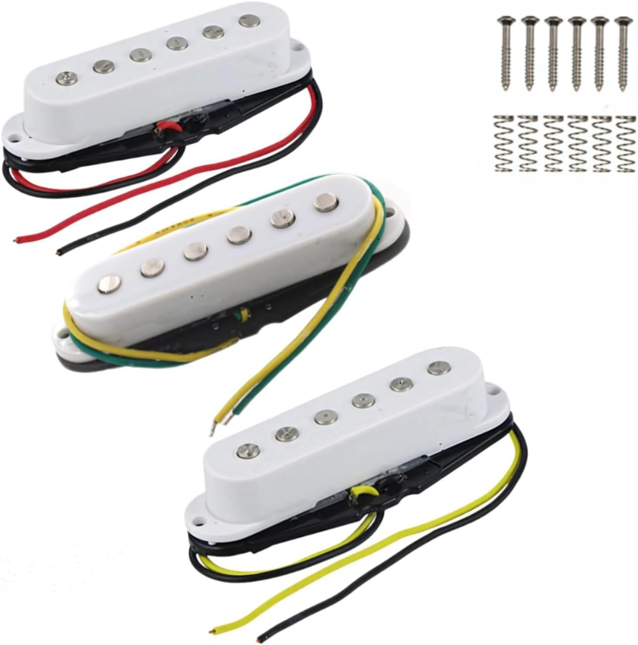 Generic Single Coil Pickup Set For St Guitars, 48Mm 50Mm 52Mm Sizes, White With Springs, Screws & Wiring