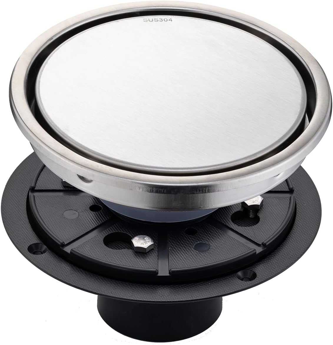 6 inch brushed circular shower floor drain, concealed tile-in installation, complete with sealing ring flange assembly and removable drain cover plate, SUS stainless steel