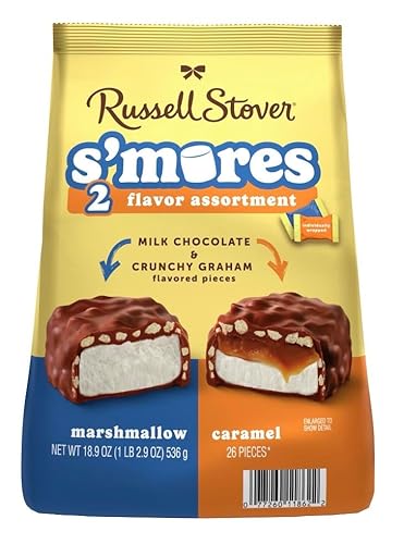 Russell Stover S'mores 2 Flavor Assortment, Milk Chocolate Marshmallow and Caramel, 26 Pieces, 18.9 oz