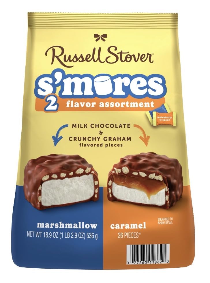 Russell Stover S'mores 2 Flavor Assortment, Milk Chocolate Marshmallow and Caramel, 26 Pieces, 18.9 oz