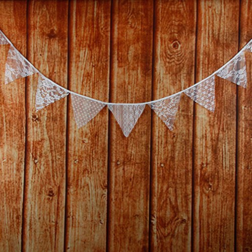 Image of LOVENJOY White Floral Lace Pennant Banner, Fabric Triangle Lace Bunting Flag Garland - 10.8 Feet (Pack of 3)