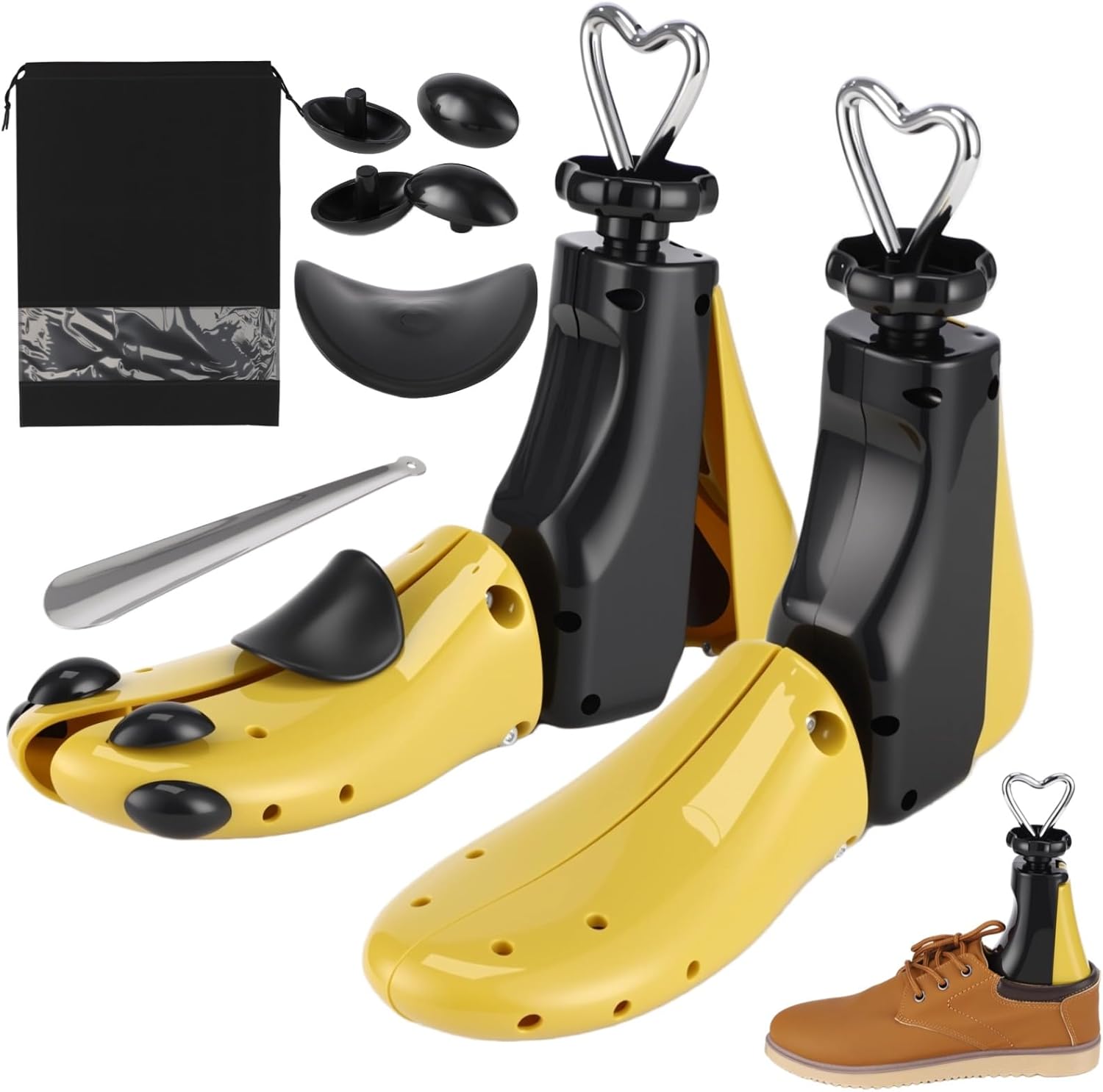 2 Pcs Shoe Stretcher Set, Adjustable Width and Length Boot Stretcher for Wide Feet, Shoe Expander for US Men Size 7-12, US Women Size 8.5-13.5, Include Expansion Accessories