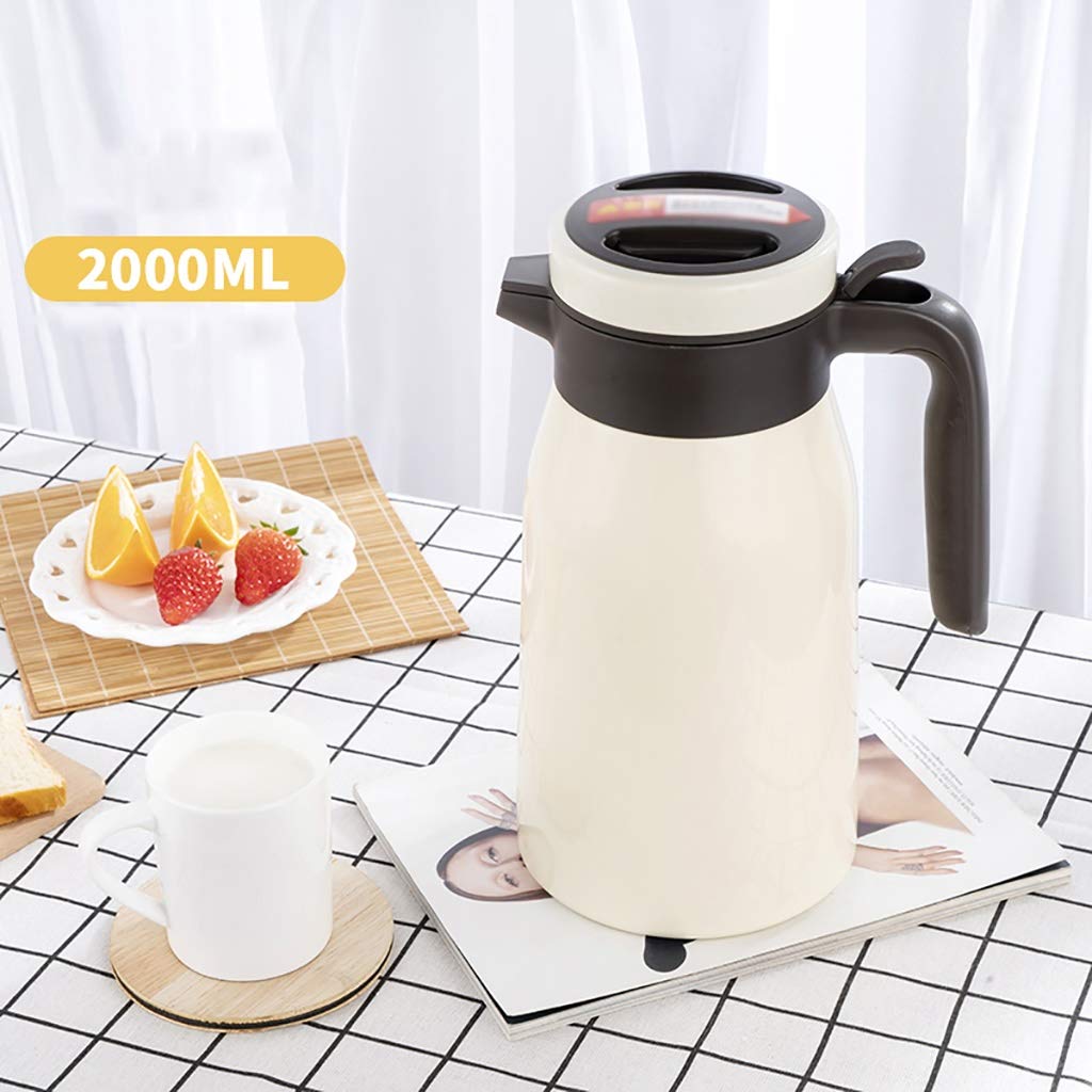 Caraffa Termica in Acciaio Inox da 2 Litri, brocca isolata sottovuoto a Doppia Parete, Display della Temperatura, fiaschetta Termica sottovuoto per caffè, tè, Bevande Calde (Color : White, Size :
