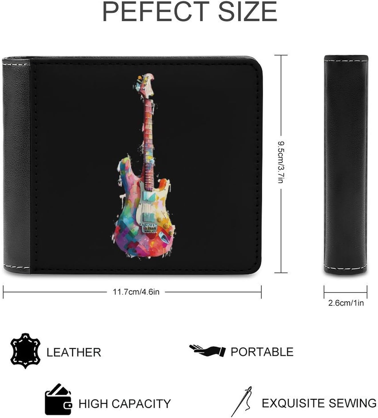 Colorful Electronic Guitar Novelty Wallet Soft Slim Front Pocket Bifold Purse with ID Credit Card Holder