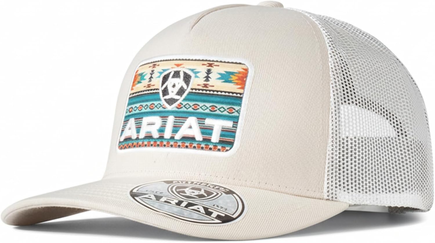 ARIAT Youth Boys Southwest Patch Trucker Cap, Curved Brim, Beige