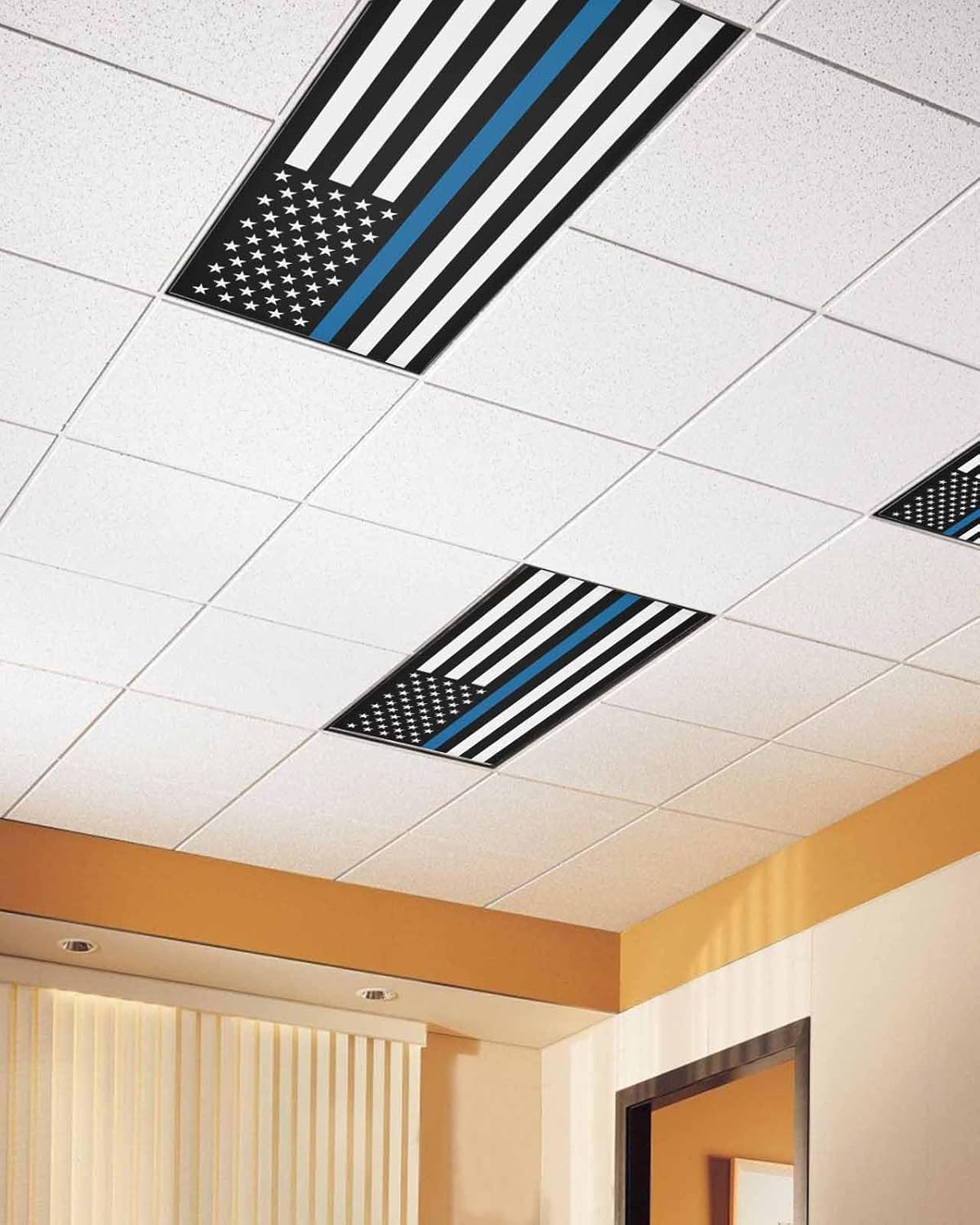 Fluorescent Light Covers for Classroom 4 x 2 ft Magnetic Light Cover for Office Drop Ceiling Blue Line American Police Flag Honoring Law Enforcement Officers Light Filters for Hospital Library 4 Pack