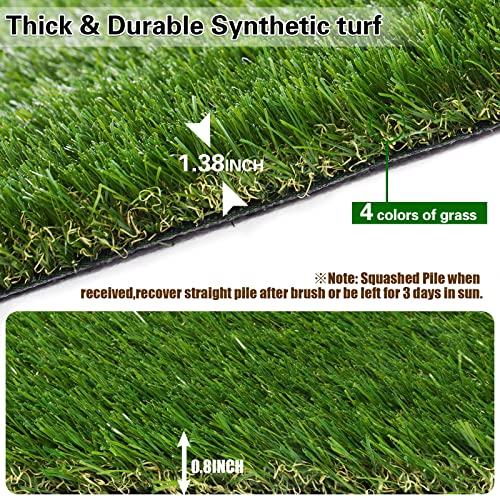 Heyroll Natural Artificial Grass Turf 4 FT x 10 FT, Customized Sizes Thick Faux Grass, 1.38" Indoor Outdoor Garden Rug Landscape Carpet Lawn Synthetic Fake Grass Mat