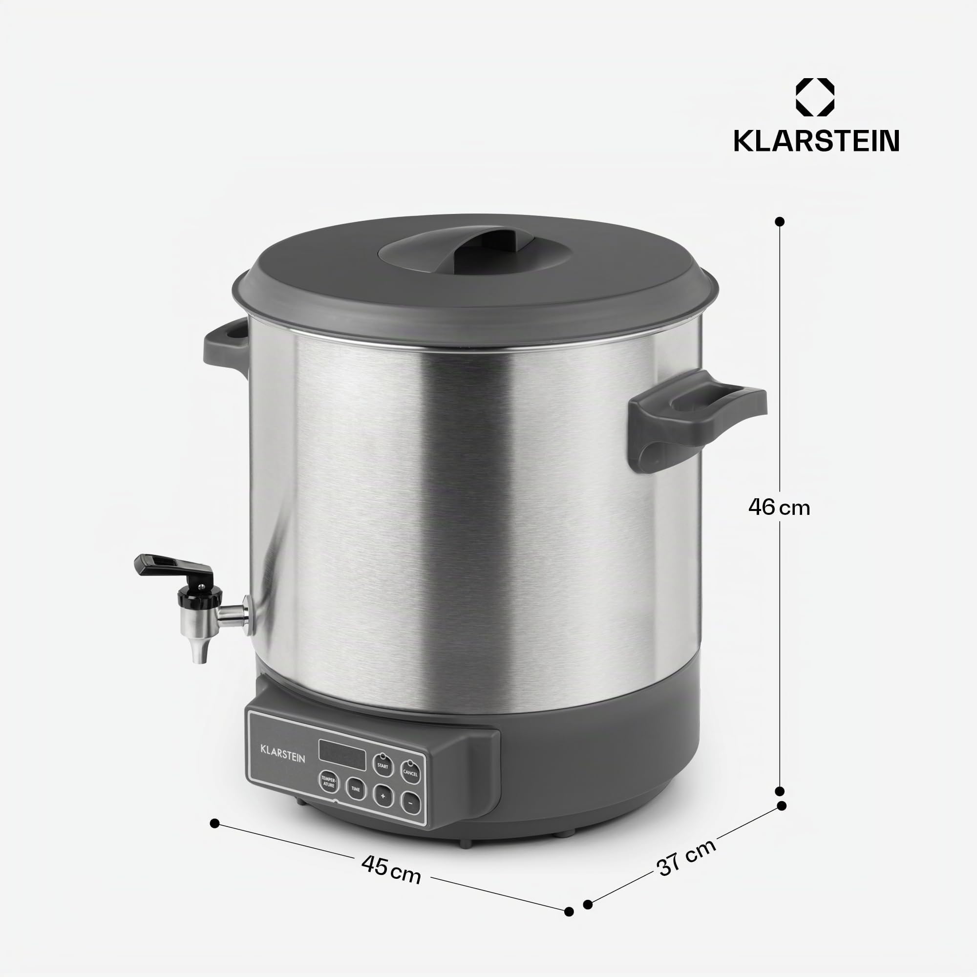 KLARSTEIN Lady Marmalade - Pasteurisateur, Distributeur pour Boissons Chaudes, 27 L, 1800 Watt, 30-100 °C, Minuterie, Fonction réchauffage, Protection Contre la surchauffe, Acier Inoxydable brossé