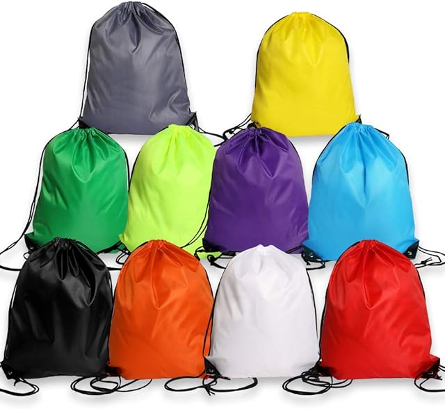 Abnii Drawstring Bags, Pack-10 Waterproof Running Pe Backpacks for Beach Party Outdoor Travel Sport Hiking Climbing Swimming, Durable Multiple Colors Gift Bags for School Children