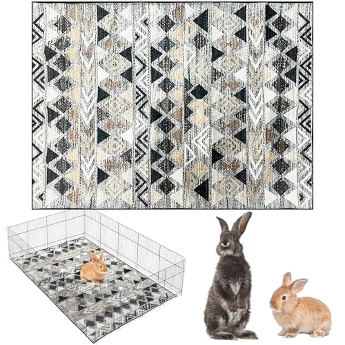 BNOSDM 79x55In Large Rabbit Cage Liners, Washable Bunny Mats Reusable Floor Protect Rug with Anti Slip Bottom, Big Dog Playpen Mats Pads for Dog Bunny Guinea Pig Ferret