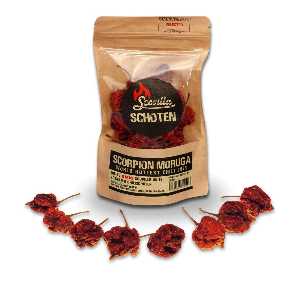 Scovilla s Scorpion Moruga Vainas secas, 20 g