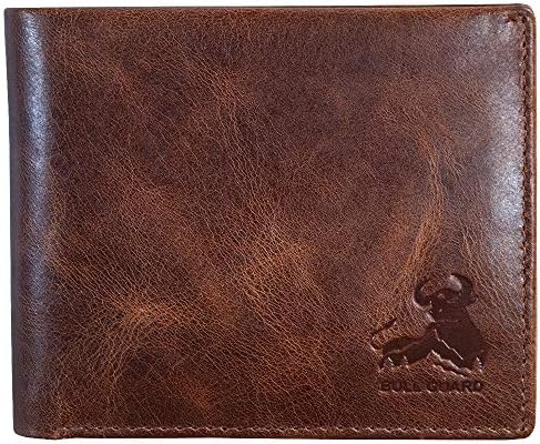 BULL GUARD Mens RFID Blocking Bifold Wallet Soft Genuine Leather Brown Western | Secure and Durable Extra Capacity Billfold with 11 Credit Cards, Flip Up ID