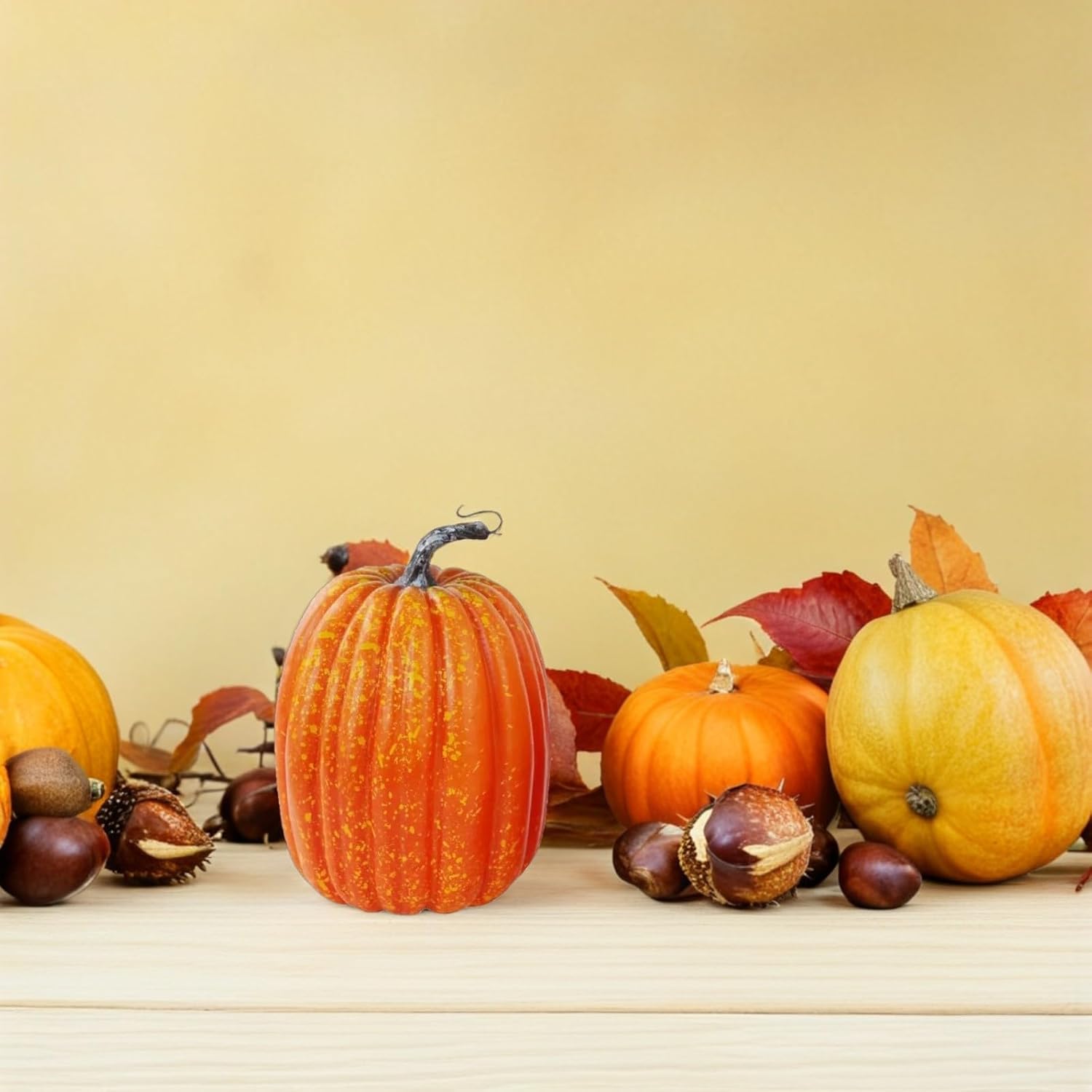 OSALADI Large Faux Orange Pumpkin Decoration, 8.65 Inch Foam Harvest Pumpkin Ornament for Autumn Fall Table Centerpiece and Halloween Outdoor Décor