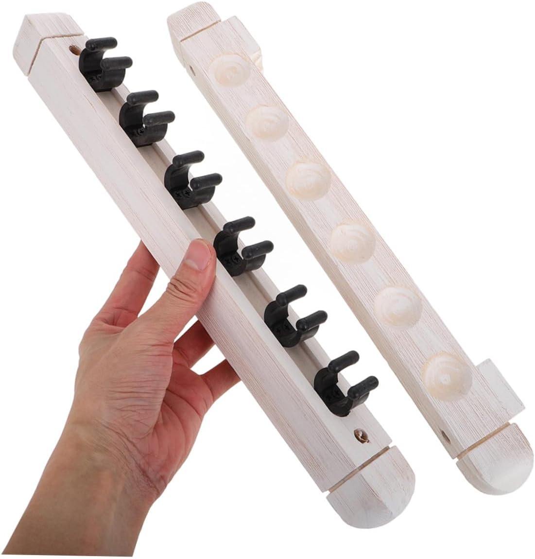 Wall Mounted Pool Cue Rack 6-hole Solid Wood Billiard Cue Holder 2 Pairs White Pool Stick Storage for Game Room Accessories