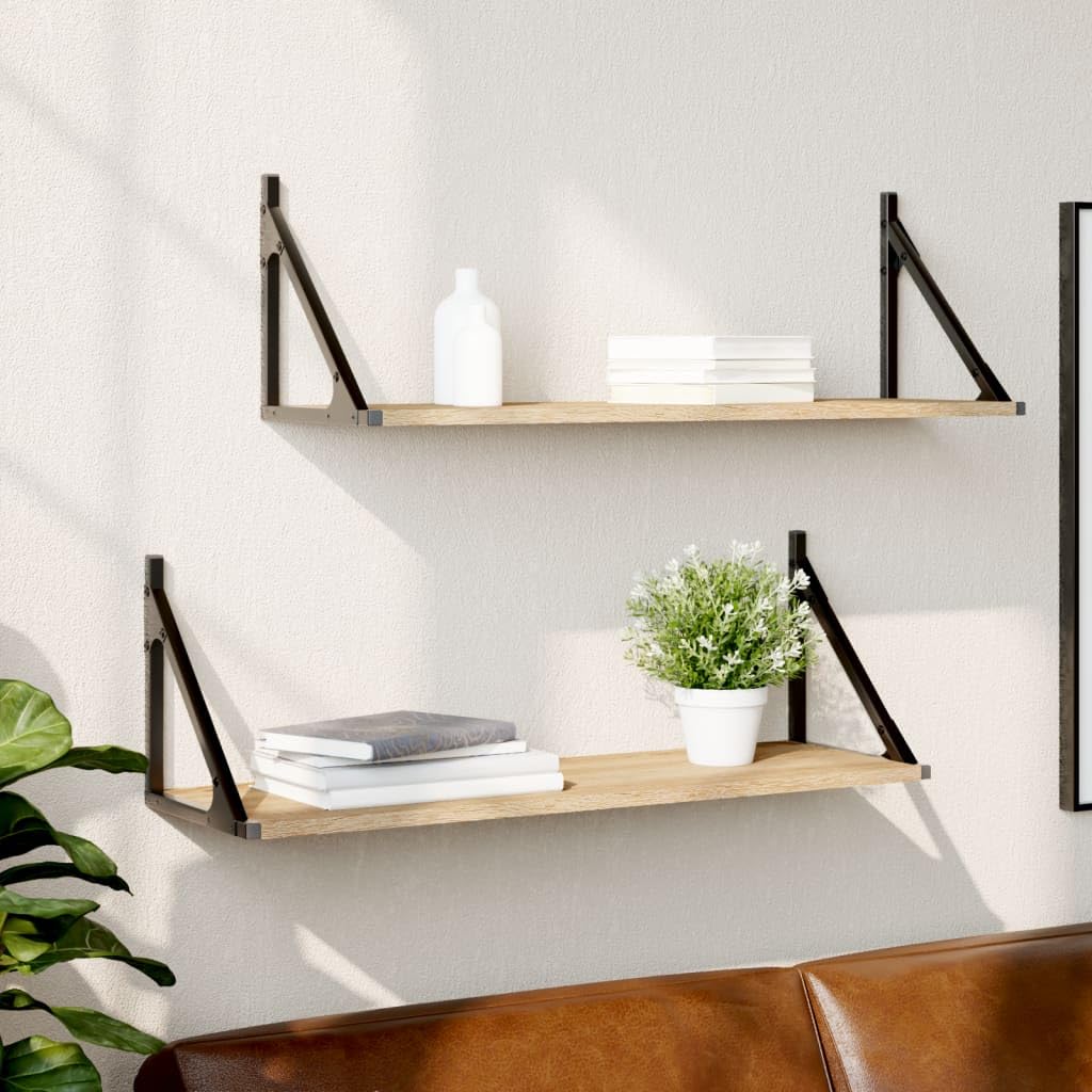 Regały ścienne, zestaw 2 sztuk, dąb Sonoma, 80 x 25 x 25,5 cm, materiał drewnopochodny, wiszące, do sypialni, łazienki, salonu, uniwersalny montaż na ścianie