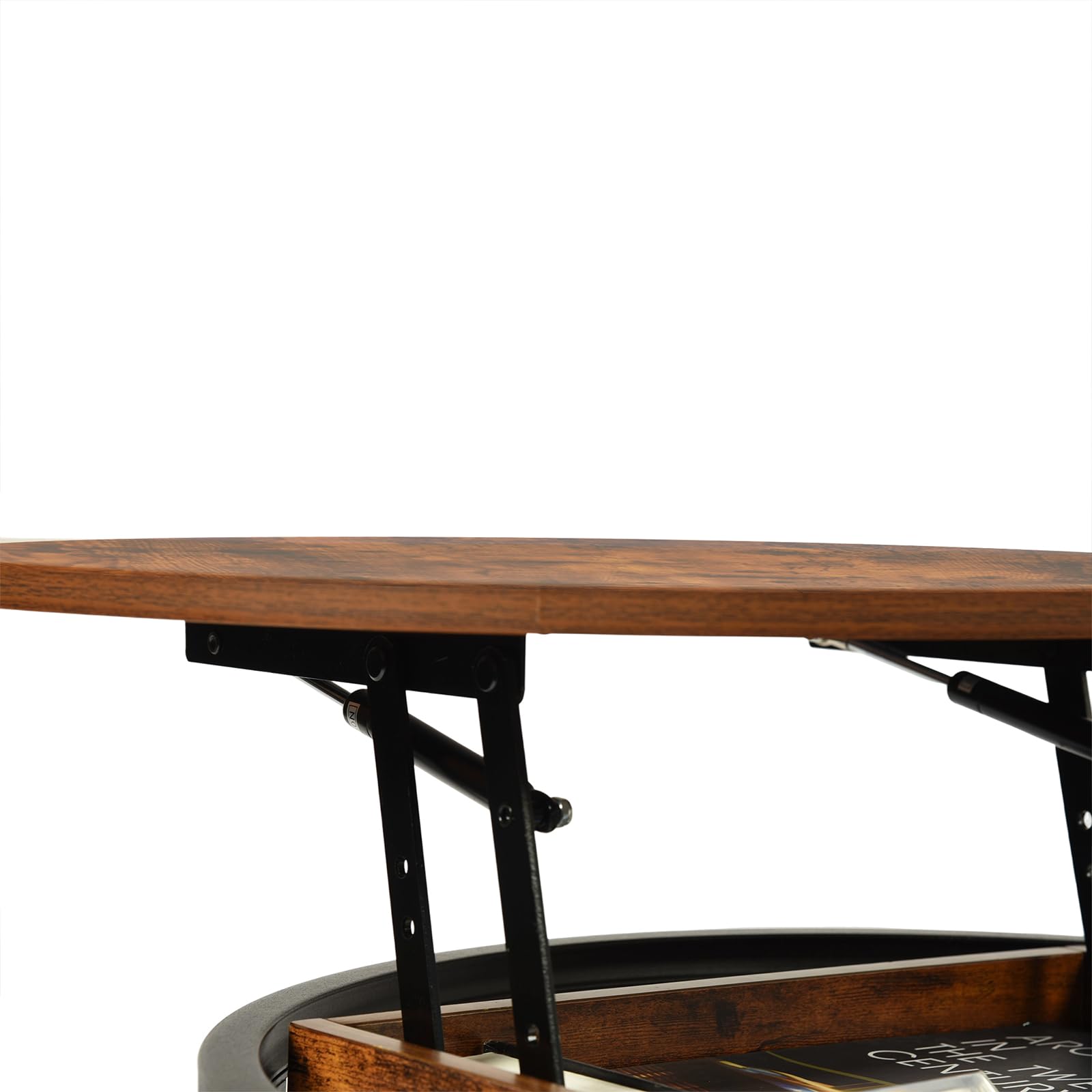 EGGREE Table Basse Relevable avec Rangement Caché,60x60X48cm-62cm,Table Basse Ronde Bois,pour Salon, Bureau,Chambre, Balcon Marron