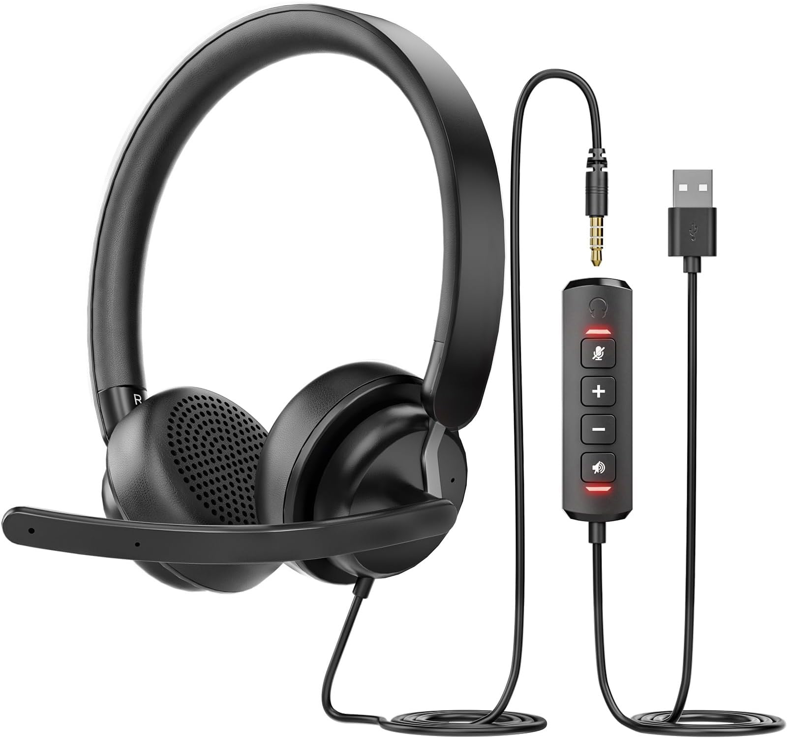 awatrue USB Headset with Microphone for PC, Computer Headset with Noise Canceling Microphone for PC Laptop, in Line Mute Controls, Wired Headset for Work from Home/Office/Call Center/Teams/Zoom