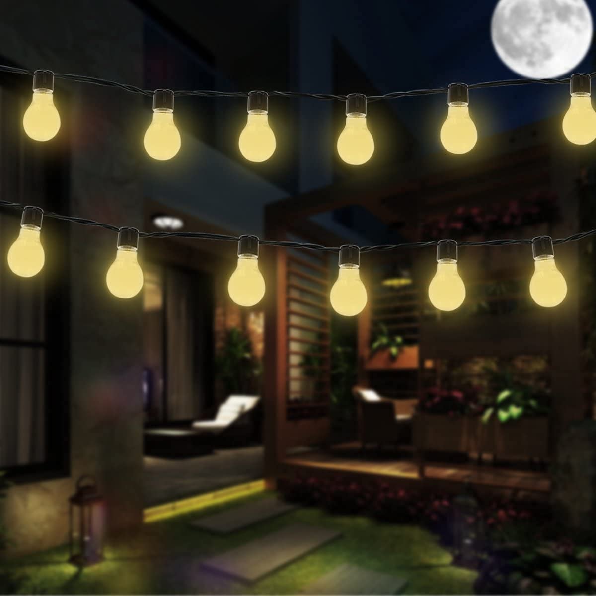 Hulx Warm Solar Outdoor Bulb String Lights, 4.8M 20Led Festoon Bulb String Light Globe Light Bulb Fairy Lights Waterproof For Garden Indoor (Warm)