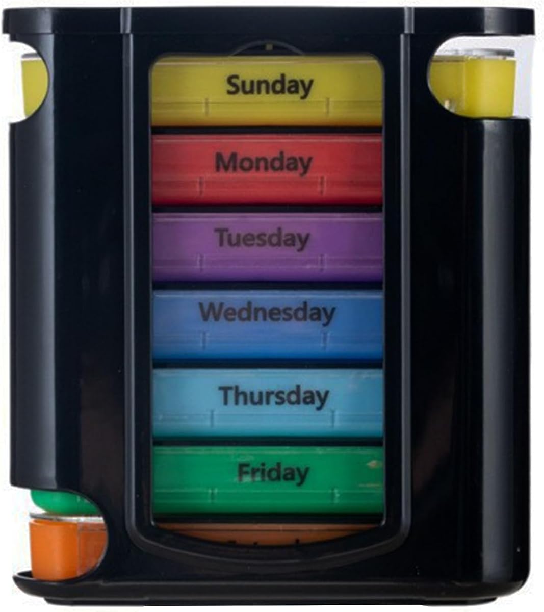 Organizador de pastillas apilable semanal, caja organizadora de pastillas 4 veces al día por la mañana, mediodía, noche y hora de dormir, 7 compartimentos apilables, carcasa negra (carcasa negra)