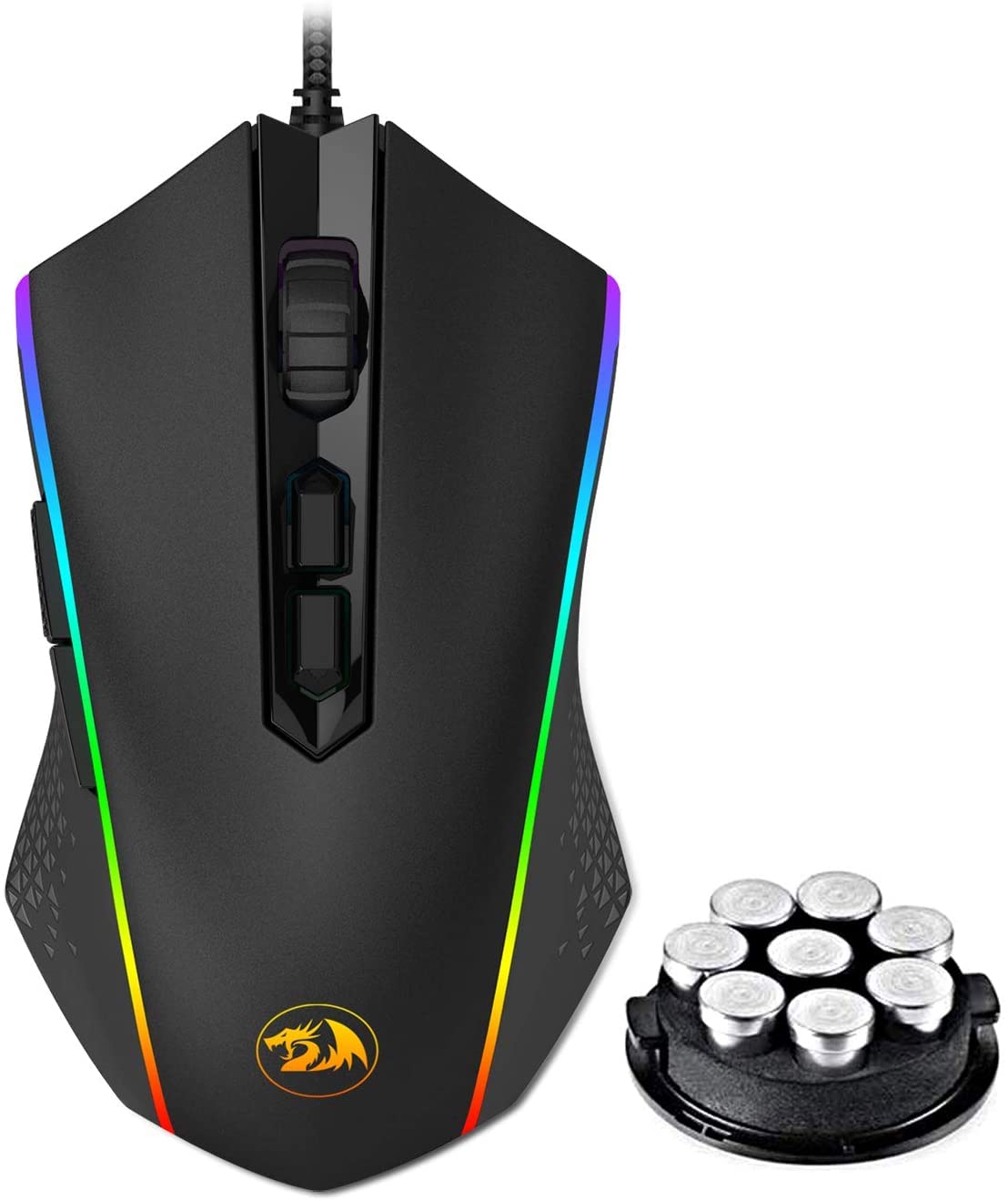 Redragon M710 MEMEANLION CHROMA Gaming Mouse, High-Precision Ambidextrous Programmable Gaming Mouse with 7 RGB backlight modes and tuning weights, up to 10000 DPI User Adjustable