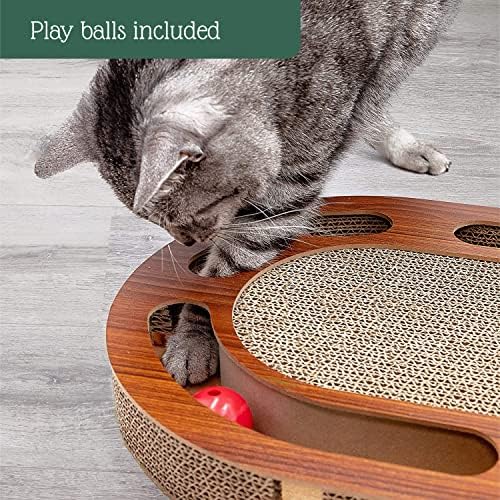 Pfotenolymp® cat play board - interactive cat toy/scratching board made of corrugated cardboard - scratching board - food toy with play ball & catnip