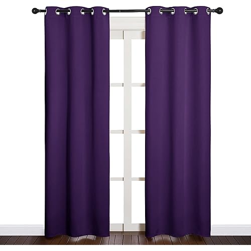 NICETOWN Blackout Curtain Panels for Kids Room, Triple Weave Home Decoration Thermal Insulated Solid Ring Top Blackout Curtains/Drapes (Set of 2, 34 x 84 inches, Royal Purple)