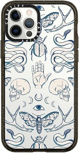 Miniatura 10 de CASETiFY Impact Funda para iPhone 12 y iPhone 12 Pro, diseño de remolinos rosados, negro transparente