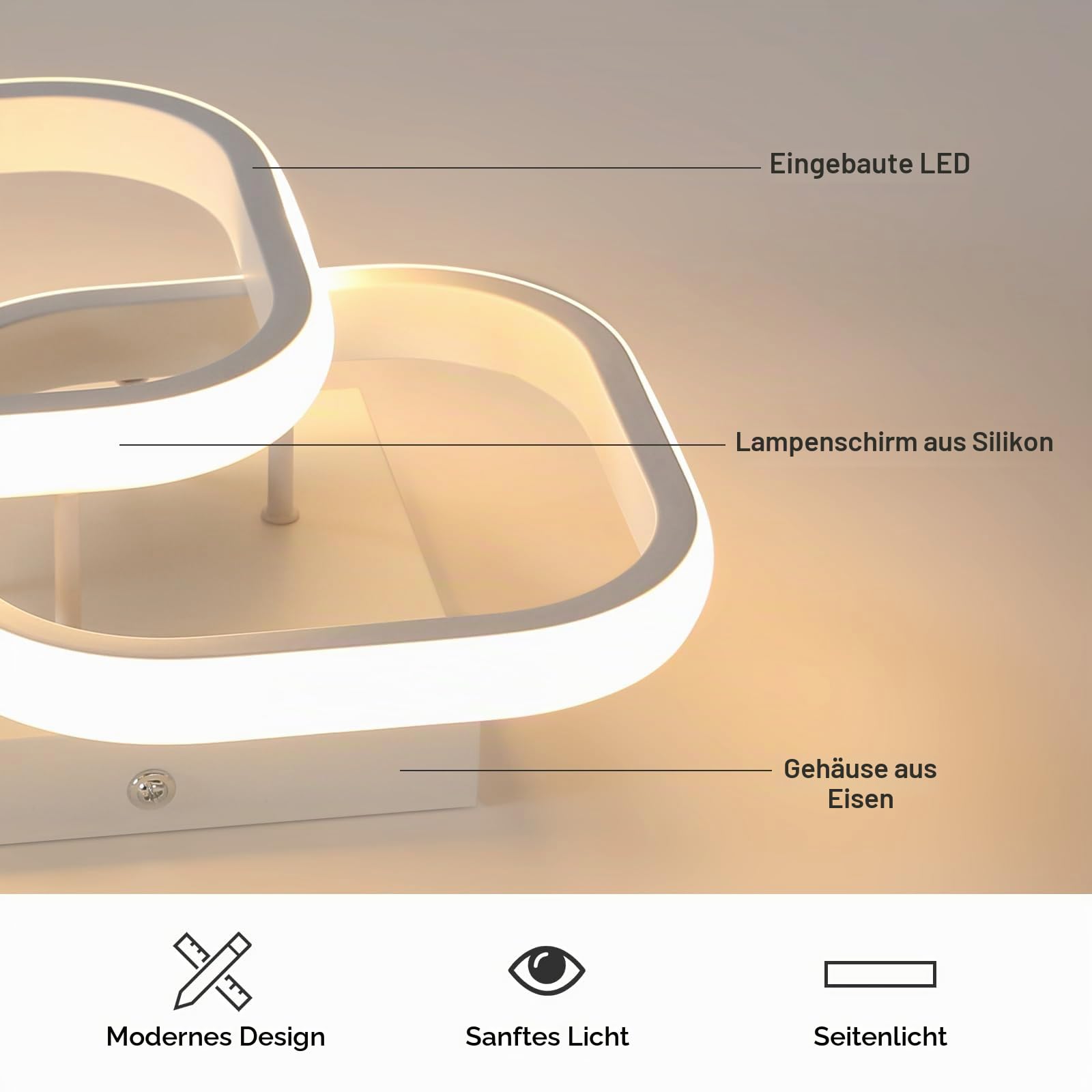 Comely 2 Packung LED Deckenleuchten Modern, 22W 2700LM Kleine Quadratische LED Deckenleuchte, Innenbeleuchtung für Schlafzimmer, Wohnzimmer, Gang, 3000k Warmes Licht, Weiß, 24cm