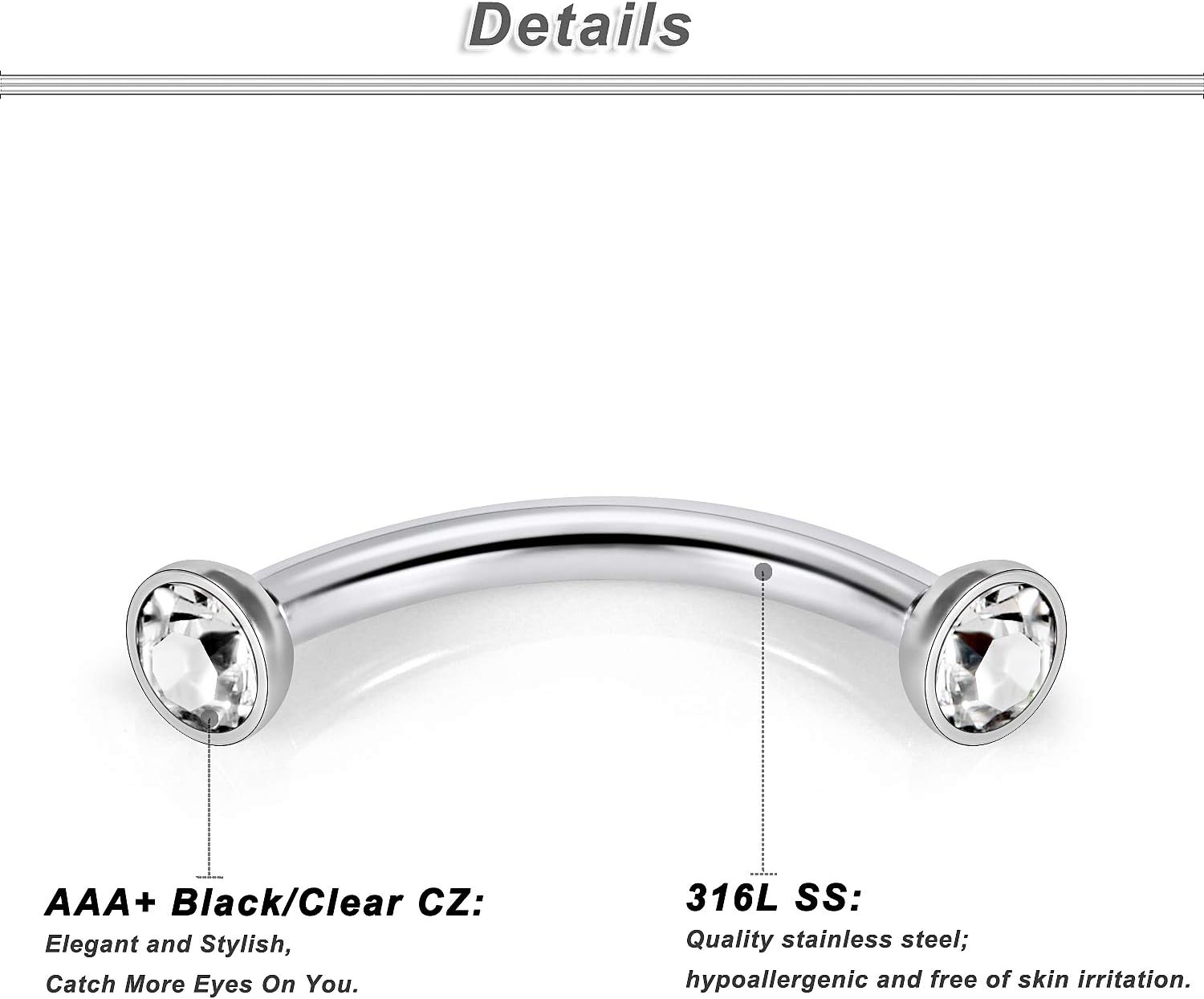 Eyebrow Rings Internally Threaded Eyebrow Piercing Jewelry