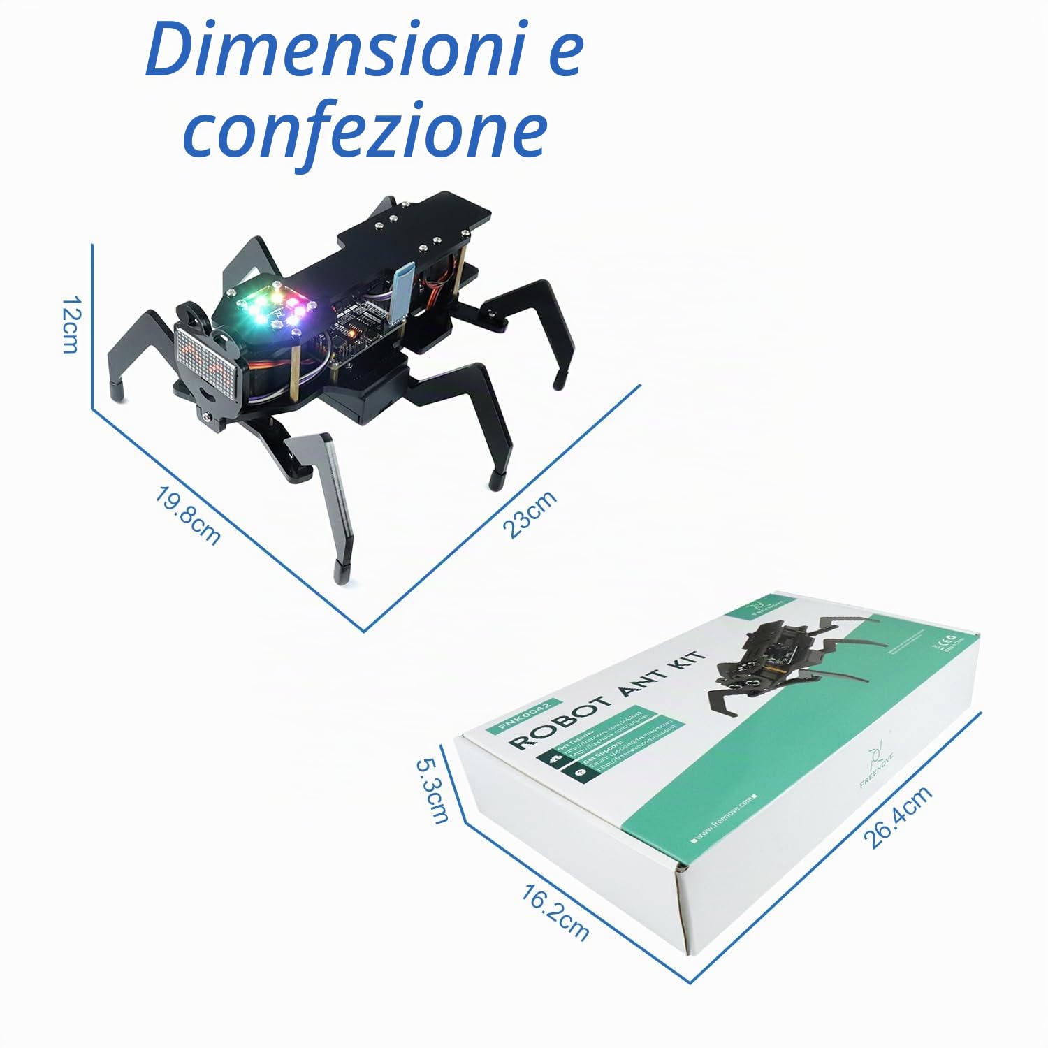 Freenove Robot Ant Kit (Compatible with Arduino IDE), Dot Matrix Expressions, Obstacle Avoidance, Wireless Control App, Ultrasonic Sensor Servo