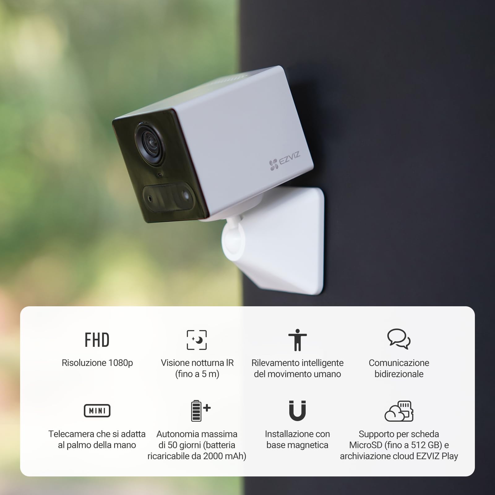 EZVIZ CB2 1080P - Telecamera di sorveglianza WiFi per interni senza fili, batteria 2000 mAh, videocamera per bambini WiFi 2.4 Ghz, rilevamento persona, 5 m visione notturna, audio bidirezionale, tipo
