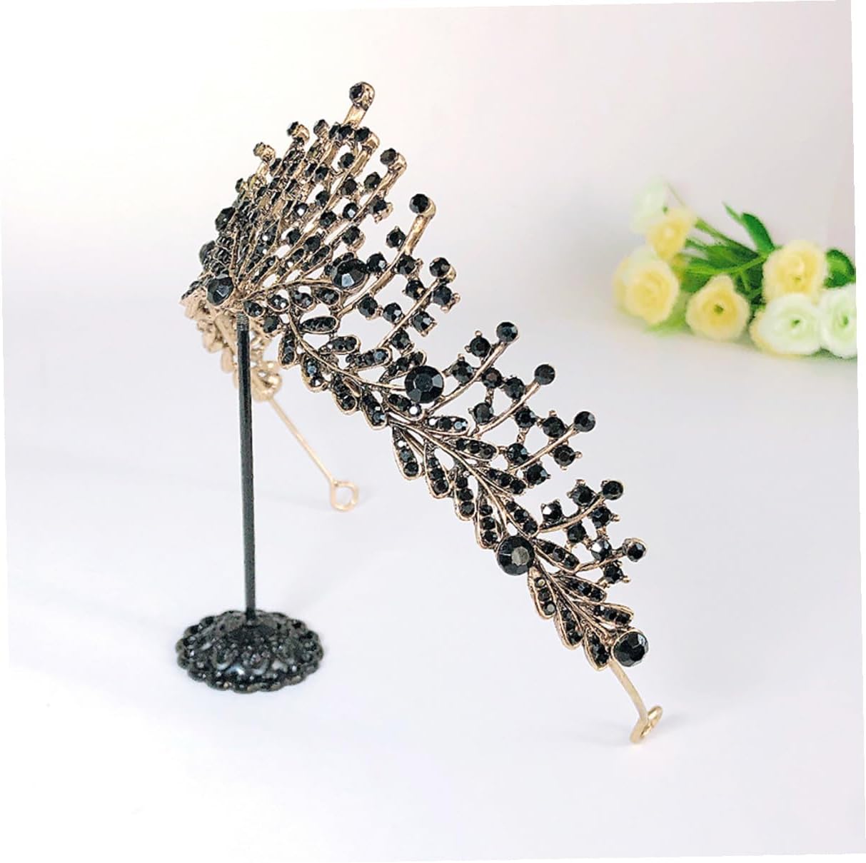 Ipetboom Baroque Bridal Crown Black Tiara for Women Vintage Birthday Queen Headpiece Wedding Dress Accessory Retro Gothic Circlet Party Hair Jewelry