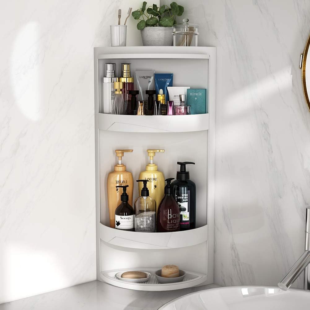 LITTLE TREE Bathroom Organizer, 3 Tier Rotating Bathroom Corner Shelf Rack Organizer with Suction Cup for Cosmetic, Toiletries or Condiment in Bathroom or Kitchen. (Grey)