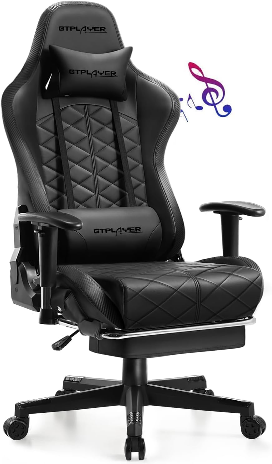GTPLAYER Gaming Chair, Computer Chair with Bluetooth Speakers, High Back Ergonomic Office Chair Desk Chair with Lumbar Support, Height Adjustable Game Chair with Footrest 330LBS, Black