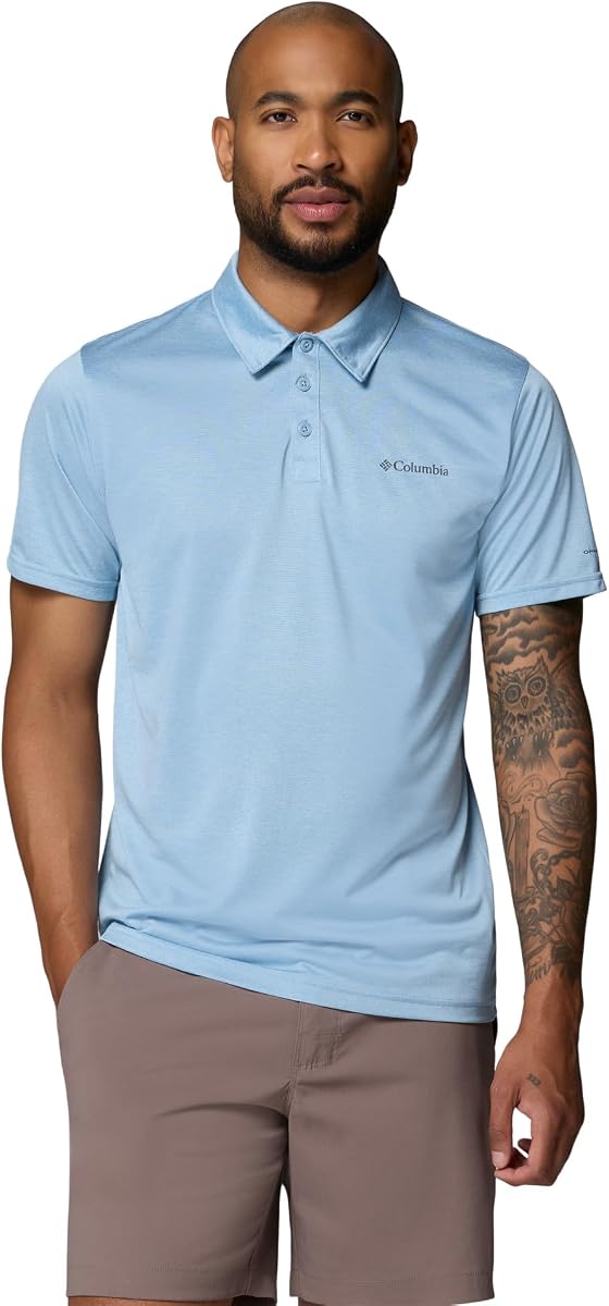 Columbia Men's Hike Short Sleeve Polo, Ripple Blue Heather, X-Small