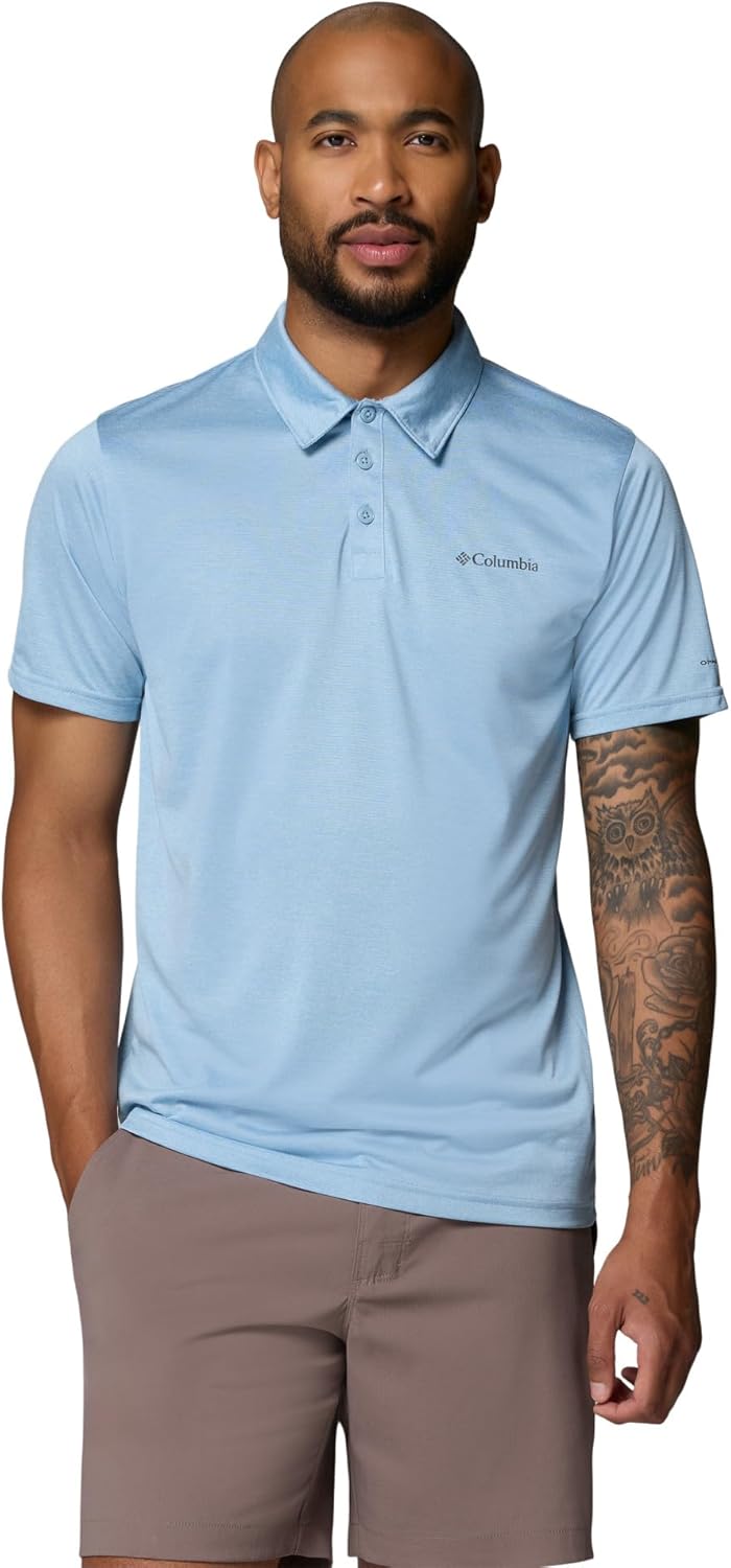 Columbia Men's Hike Short Sleeve Polo, Ripple Blue Heather, 2X Tall