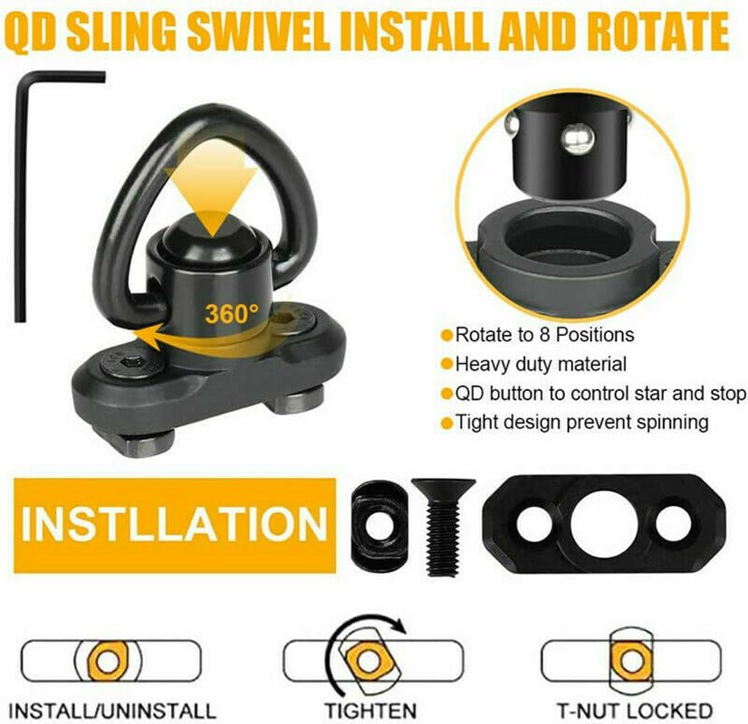ACEXIER 2PCS Adattatore per Montaggio a Perno Girevole per Mlok Rail Quick Release QD Sling Sling Swivel Mount Adapter Accessori per Pistola da Caccia