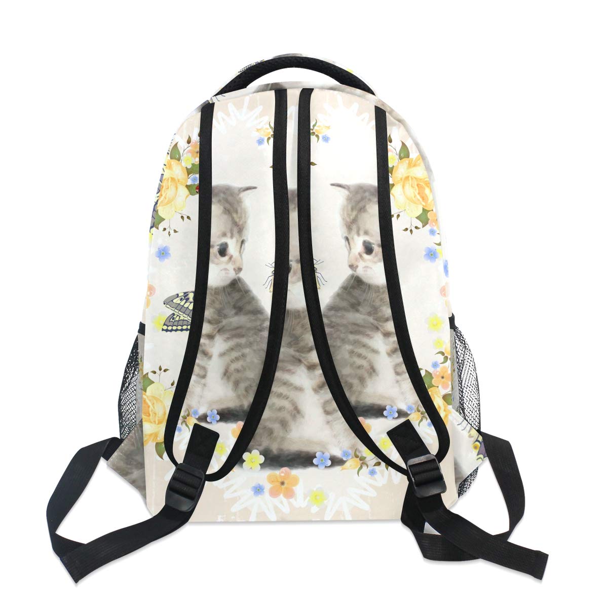 Mnsruu Sac à Dos d'école de Chat et de Rose pour des garçons Filles Enfants Sac de Voyage Bookbag, Taille unique
