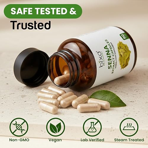 Miniatura 6 de Cápsulas vegetales de extracto de hojas de senna, 60 unidades (450 mg) Cassia Angustifolia, hierba ayurvédica para acción laxante, suplemento de